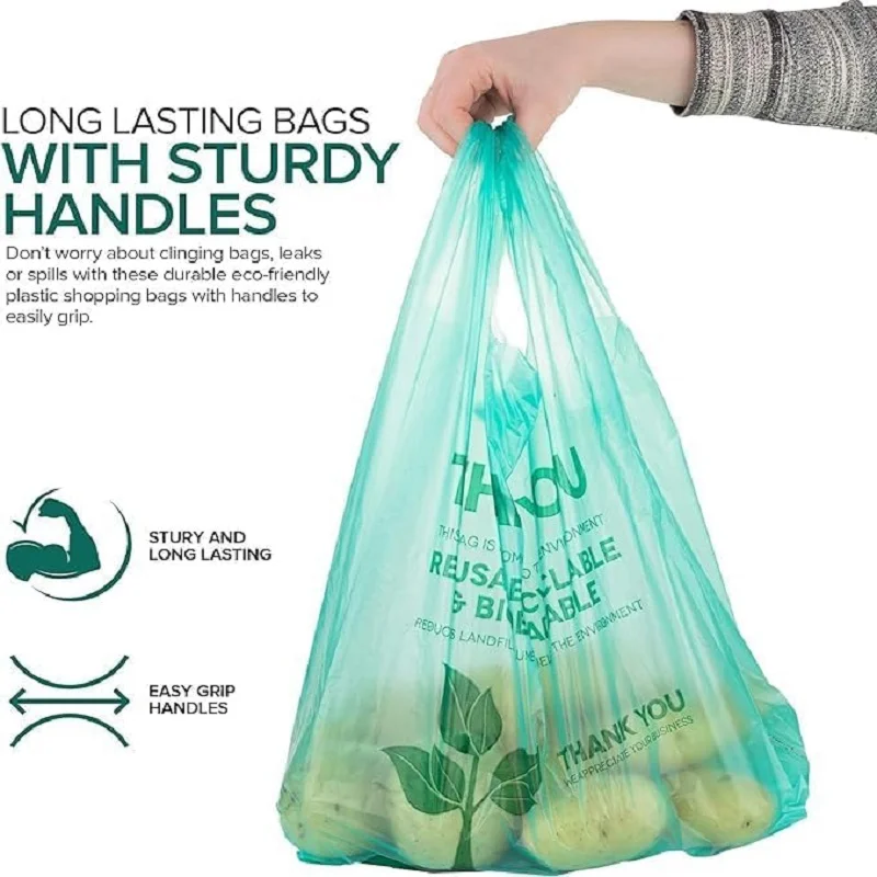 biodegradable pla+pbat supermarket thank you shopping bag, recyclable t shirt bag biodegradable pla+pbat supermarket thank you shopping bag, recyclable t shirt bag